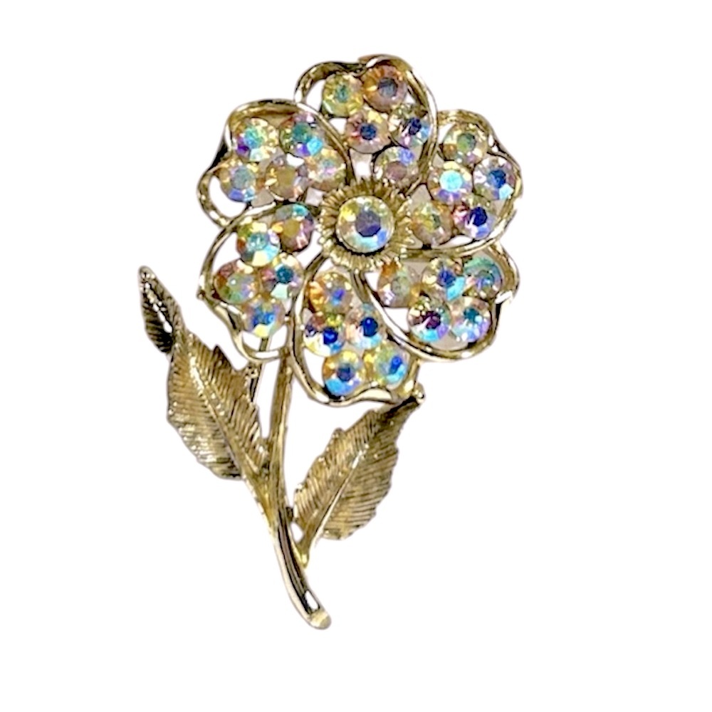 Vintage Rhinestone Flower Brooch
